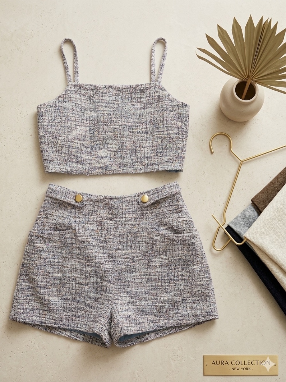 A Classy Chic Boutique Multicolor Flecked Gray Tweed Skirt Set